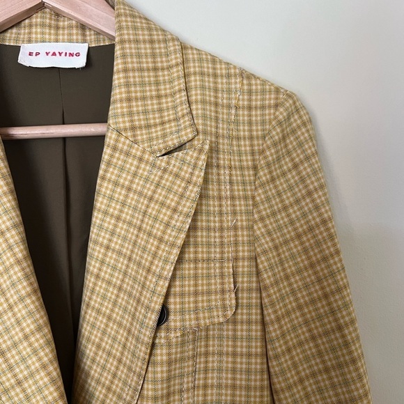 EP YAYING Plaid Wool Blend Double Breasted Longline Blazer Coat Size 2 Like New - Picture 7 of 12